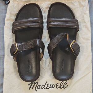 Madewell Women's Dark Brown Leather Slide Sandals